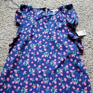 Navy Flare Sleeve Top w/ Raspberries